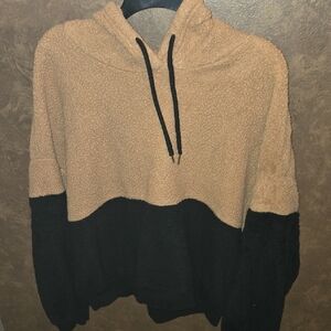 Stylish Tan and Black Fleece Hoodie